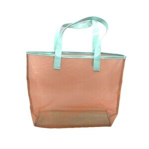 Clinique Peach Mint Makeup Cosmetic Travel Open Tote Shoulder Beach Bag